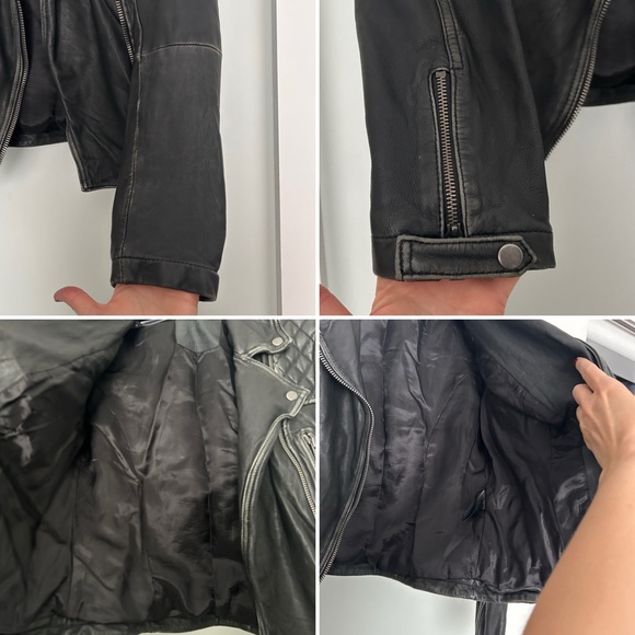 AllSaints cargo distressed leather moto jacket black 4 - Picture 13 of 13